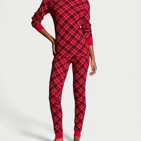 Victoria's Secret Thermal Long Pajama Set Red Plaid (Size M) - Picture 1 of 13